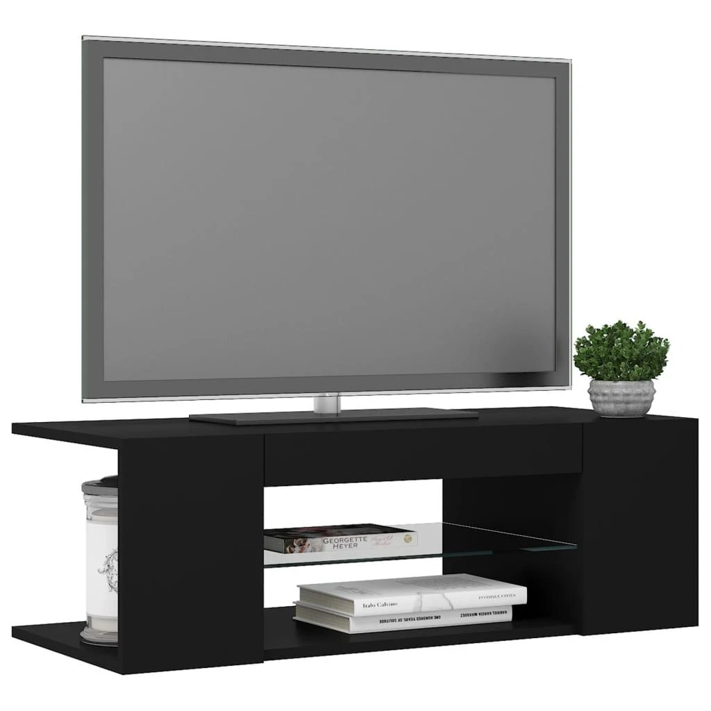 TV staliukas Televizoriaus spintelė su LED apšvietimu, juoda, 90x39x30cm