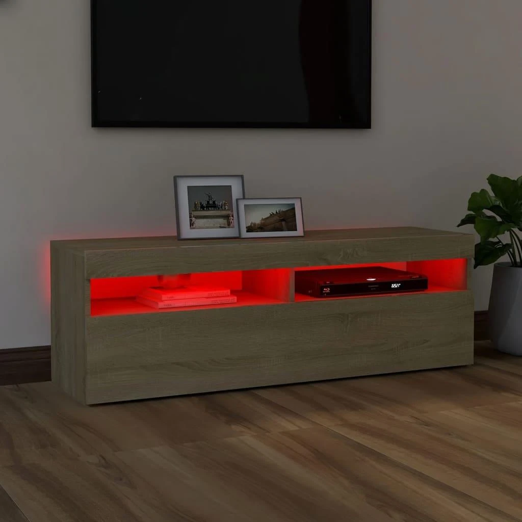 TV staliukas Televizoriaus spintelė su LED apšvietimu, ąžuolo, 120x35x40cm