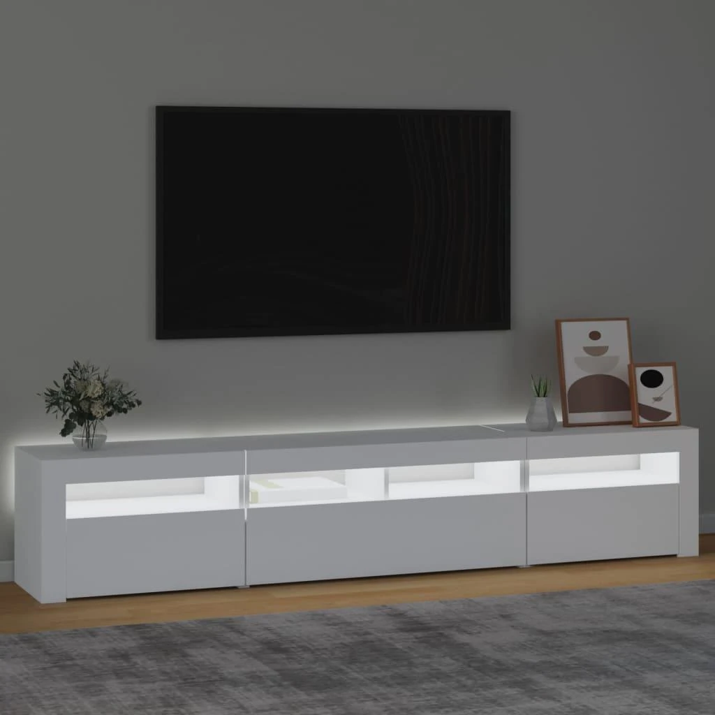 TV staliukas Televizoriaus spintelė su LED apšvietimu, balta, 210x35x40cm
