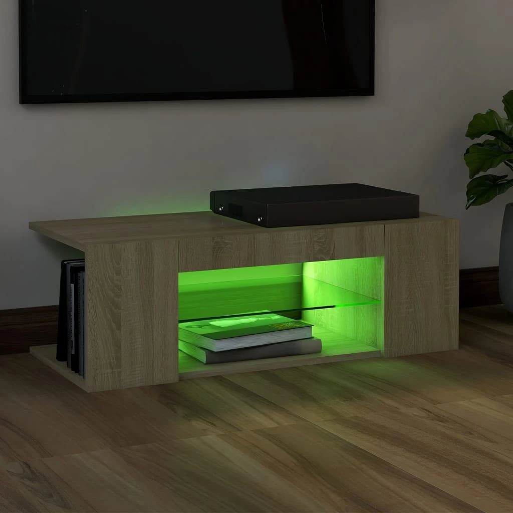 TV staliukas Televizoriaus spintelė su LED apšvietimu, ąžuolo, 90x39x30cm