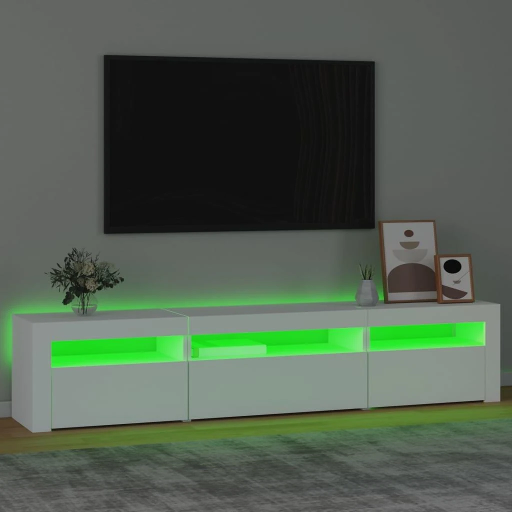 TV staliukas Televizoriaus spintelė su LED apšvietimu, balta, 195x35x40cm