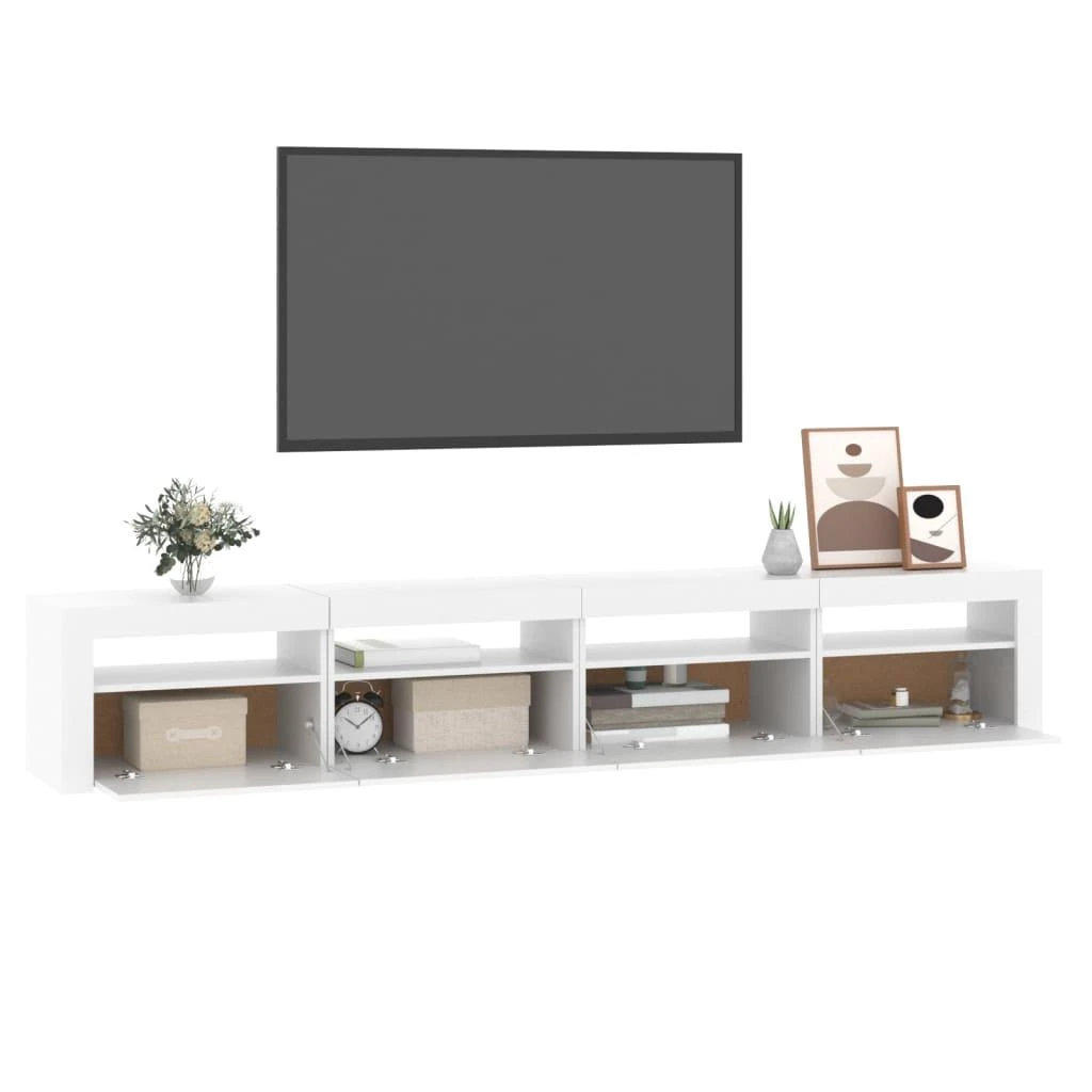 TV staliukas Televizoriaus spintelė su LED apšvietimu, balta, 240x35x40cm