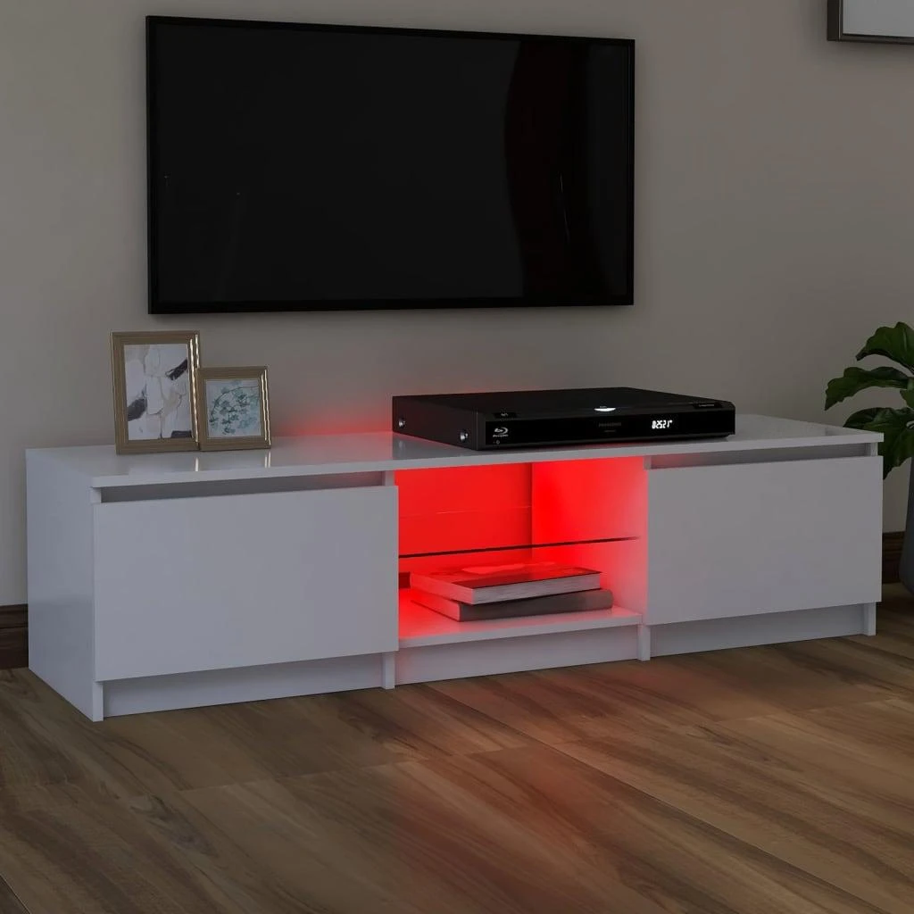 TV staliukas Televizoriaus spintelė su LED apšvietimu, balta, 140x40x35,5cm