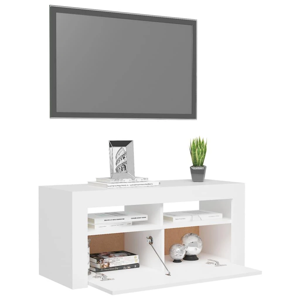 TV staliukas Televizoriaus spintelė su LED apšvietimu, balta, 90x35x40cm