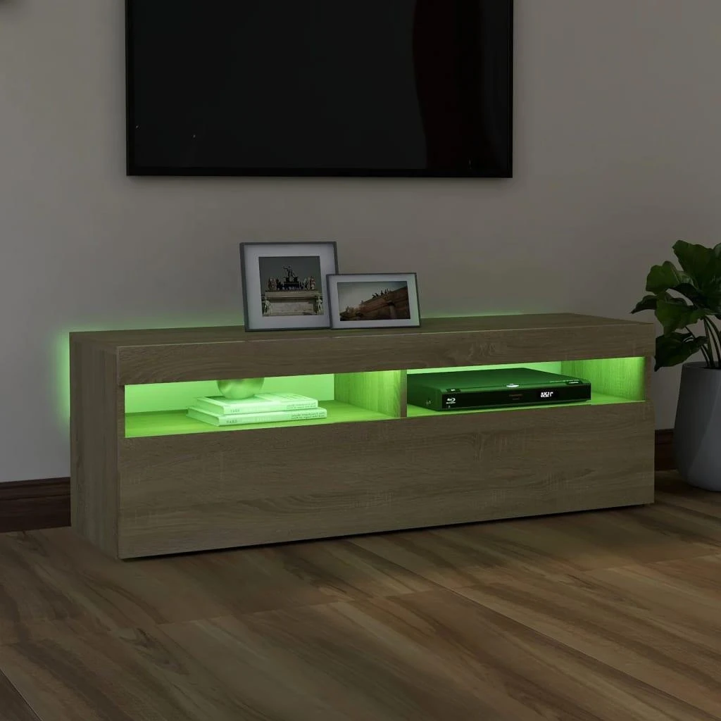 TV staliukas Televizoriaus spintelė su LED apšvietimu, ąžuolo, 120x35x40cm