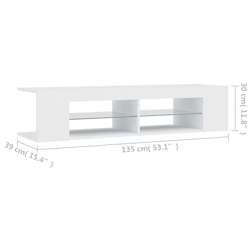TV staliukas Televizoriaus spintelė su LED apšvietimu, balta, 135x39x30cm
