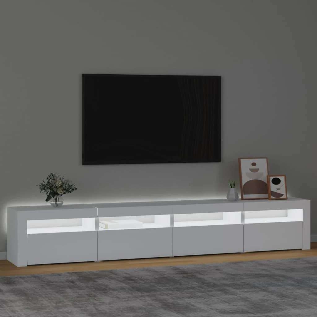 TV staliukas Televizoriaus spintelė su LED apšvietimu, balta, 240x35x40cm