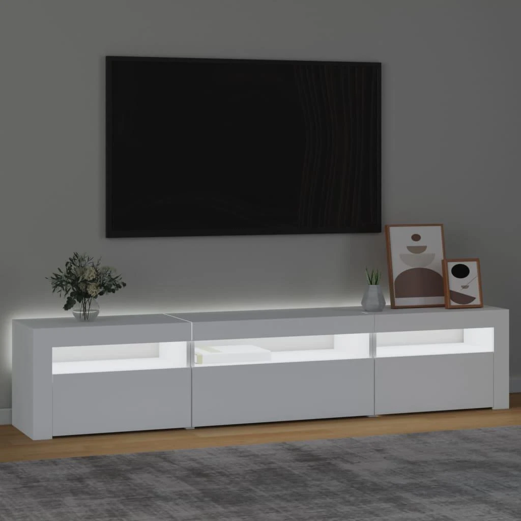 TV staliukas Televizoriaus spintelė su LED apšvietimu, balta, 195x35x40cm
