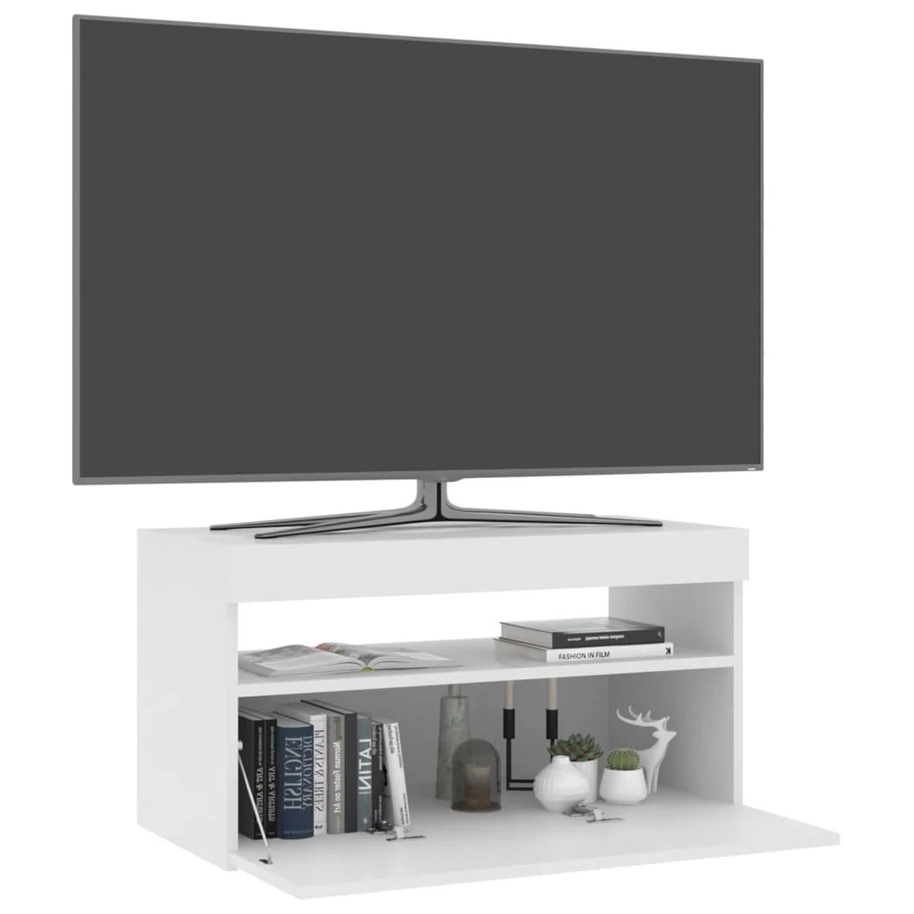 TV staliukas Televizoriaus spintelė su LED, balta, 75x35x40cm, blizgi