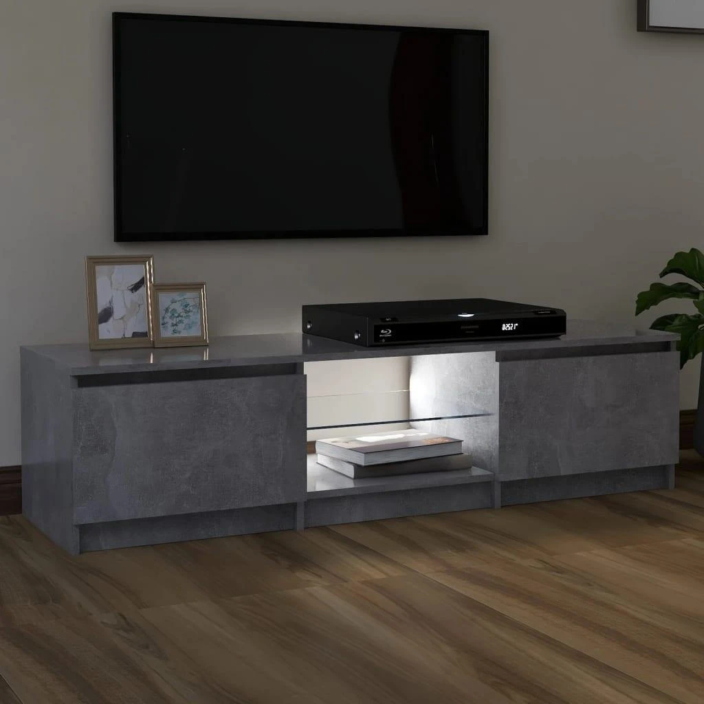 TV staliukas Televizoriaus spintelė su LED, betono pilka, 140x40x35,5cm
