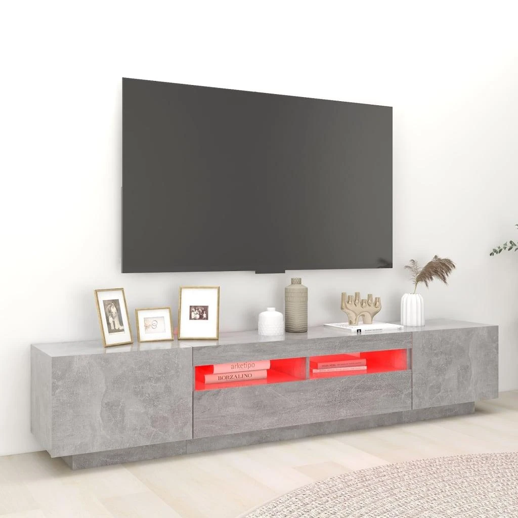 TV staliukas Televizoriaus spintelė su LED, betono pilka, 200x35x40cm