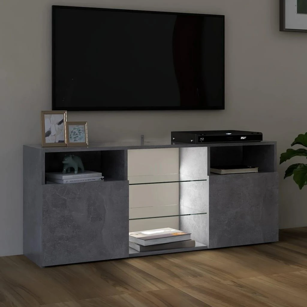 TV staliukas Televizoriaus spintelė su LED, betono pilka, 120x30x50cm
