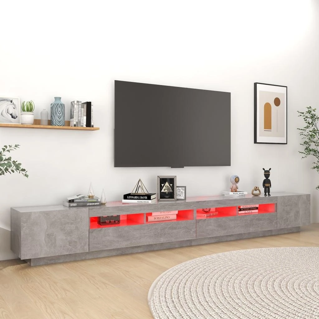 TV staliukas Televizoriaus spintelė su LED, betono pilka, 300x35x40cm