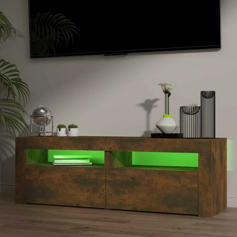 TV staliukas Televizoriaus spintelė su LED, dūminio ąžuolo, 120x35x40cm
