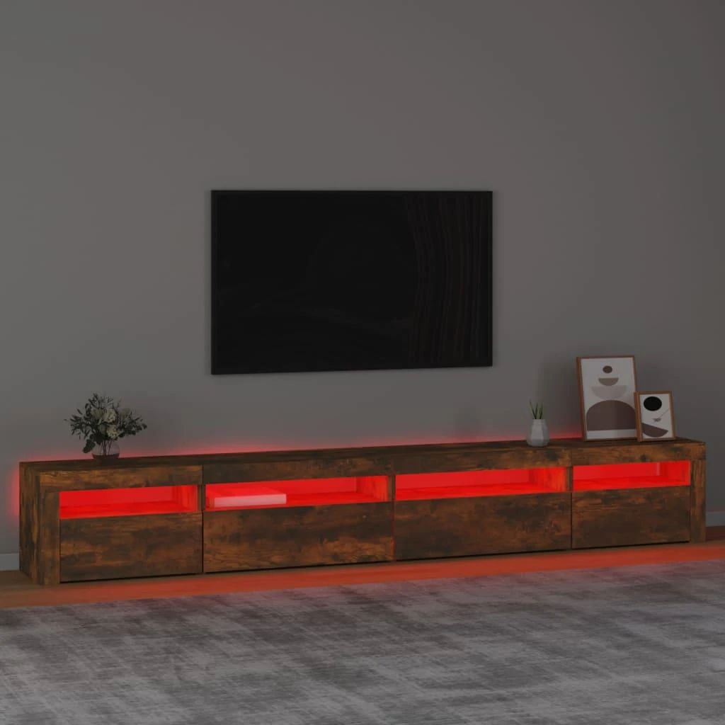 TV staliukas Televizoriaus spintelė su LED, dūminio ąžuolo, 270x35x40cm