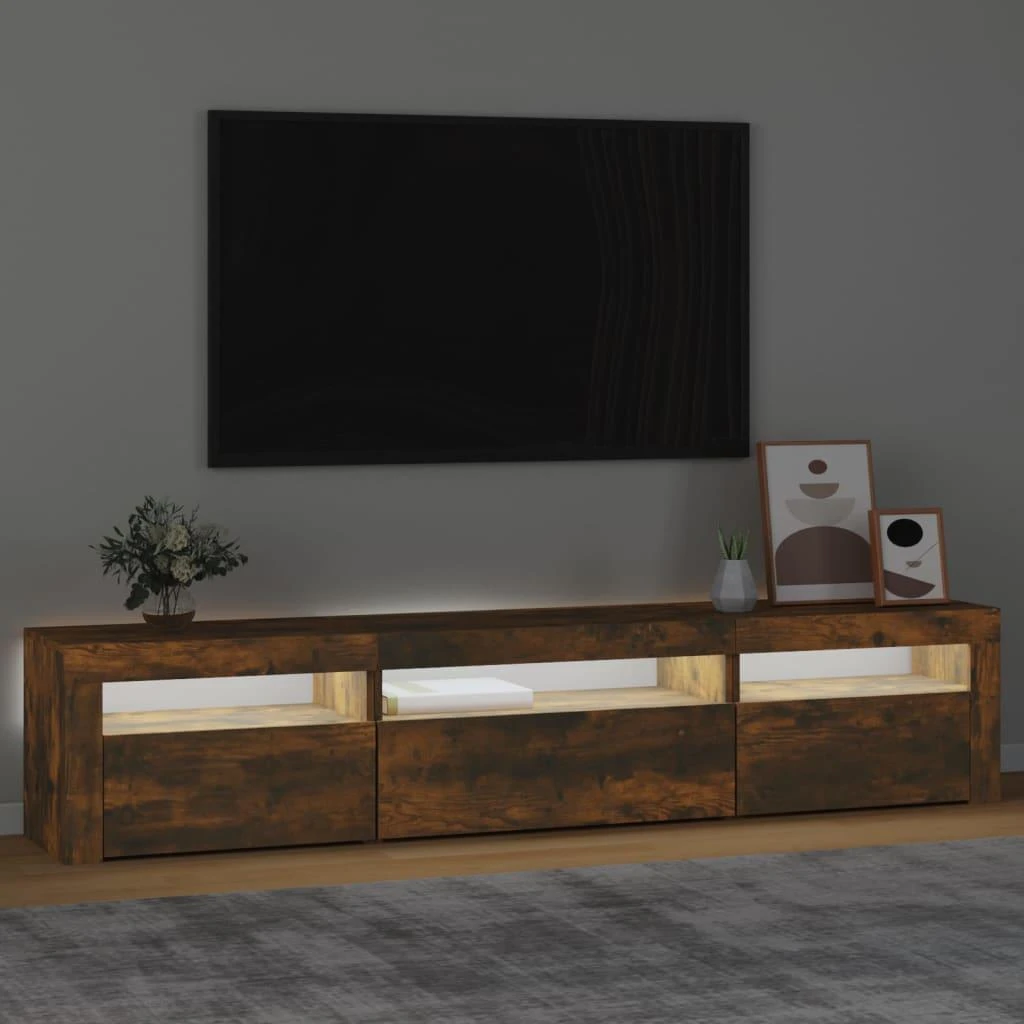 TV staliukas Televizoriaus spintelė su LED, dūminio ąžuolo, 195x35x40cm