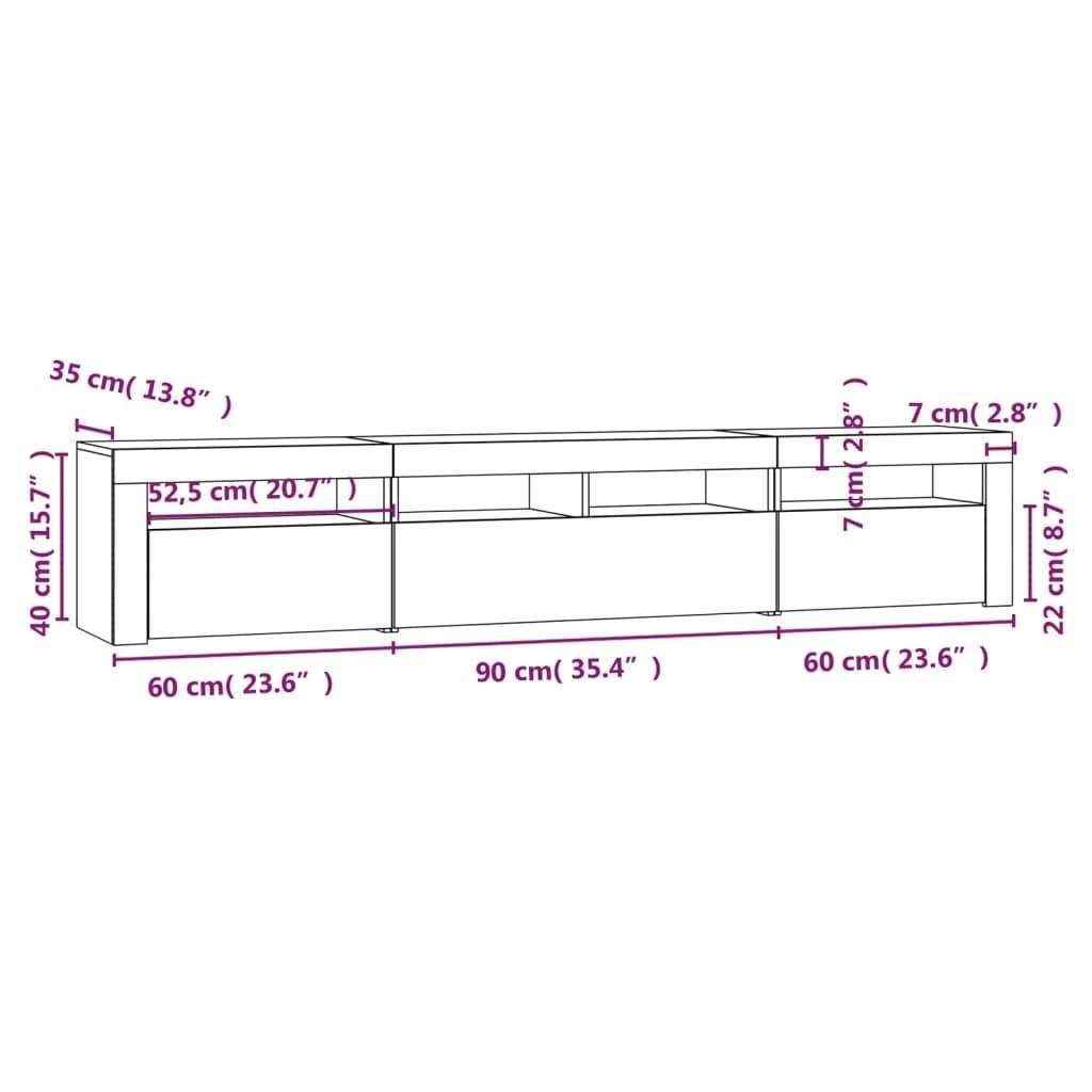 TV staliukas Televizoriaus spintelė su LED, dūminio ąžuolo, 210x35x40cm