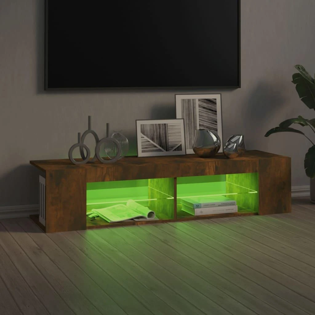 TV staliukas Televizoriaus spintelė su LED, dūminio ąžuolo, 135x39x30cm