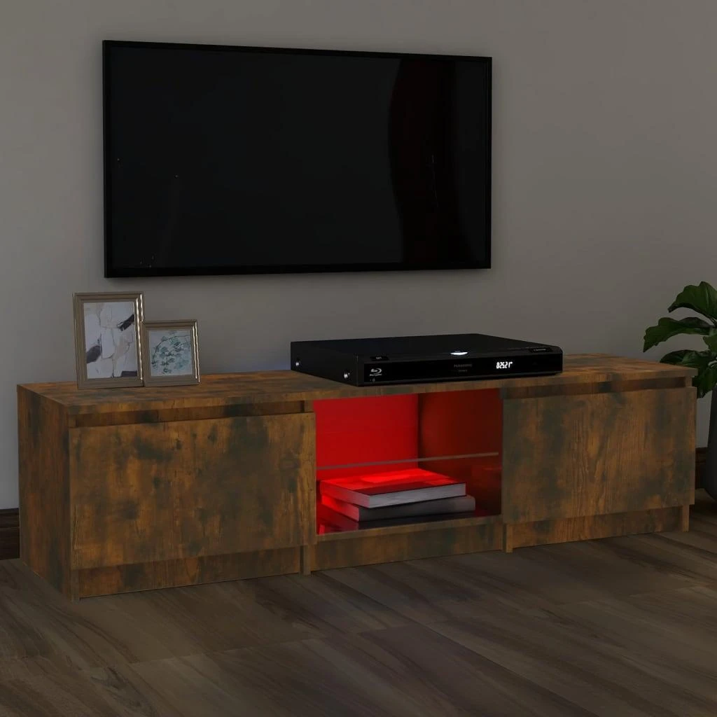 TV staliukas Televizoriaus spintelė su LED, dūminio ąžuolo, 140x40x35,5cm