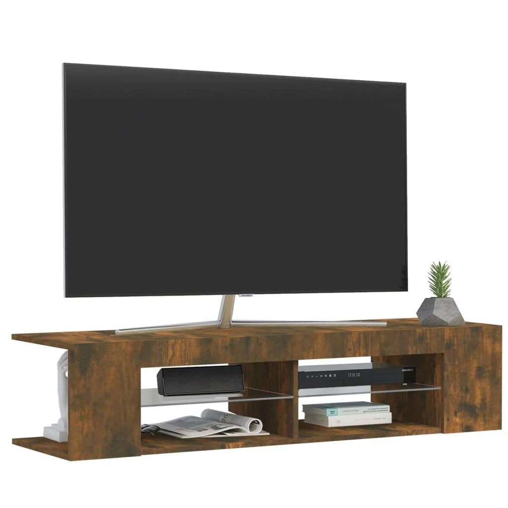 TV staliukas Televizoriaus spintelė su LED, dūminio ąžuolo, 135x39x30cm