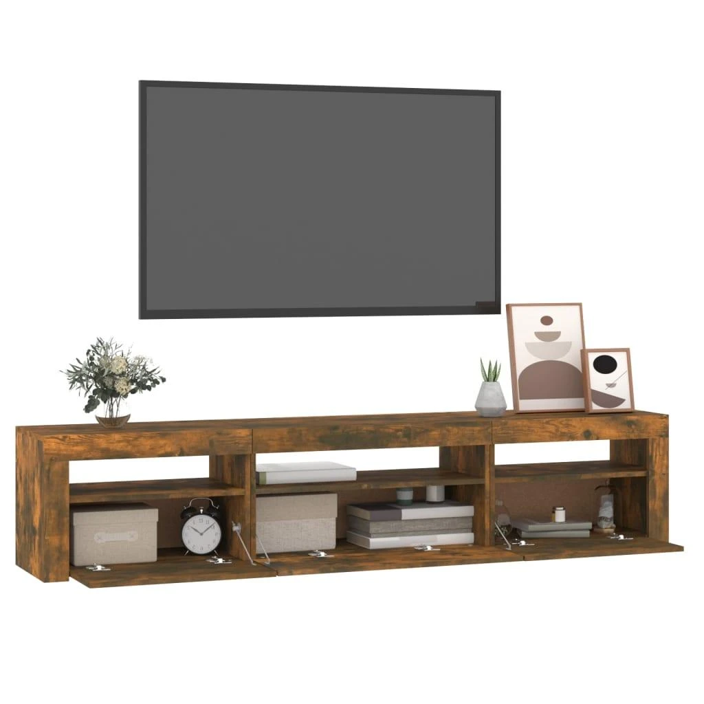 TV staliukas Televizoriaus spintelė su LED, dūminio ąžuolo, 195x35x40cm