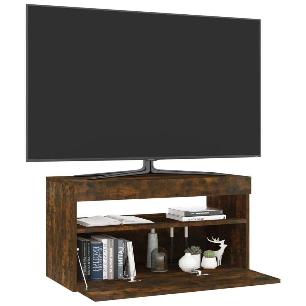 TV staliukas Televizoriaus spintelė su LED, dūminio ąžuolo, 75x35x40cm