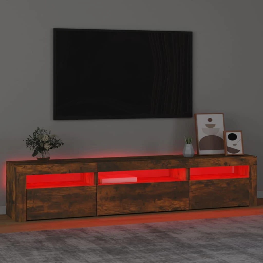 TV staliukas Televizoriaus spintelė su LED, dūminio ąžuolo, 195x35x40cm
