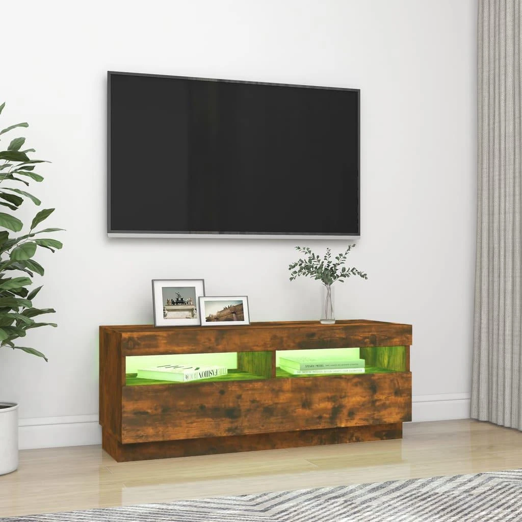 TV staliukas Televizoriaus spintelė su LED, dūminio ąžuolo, 100x35x40cm