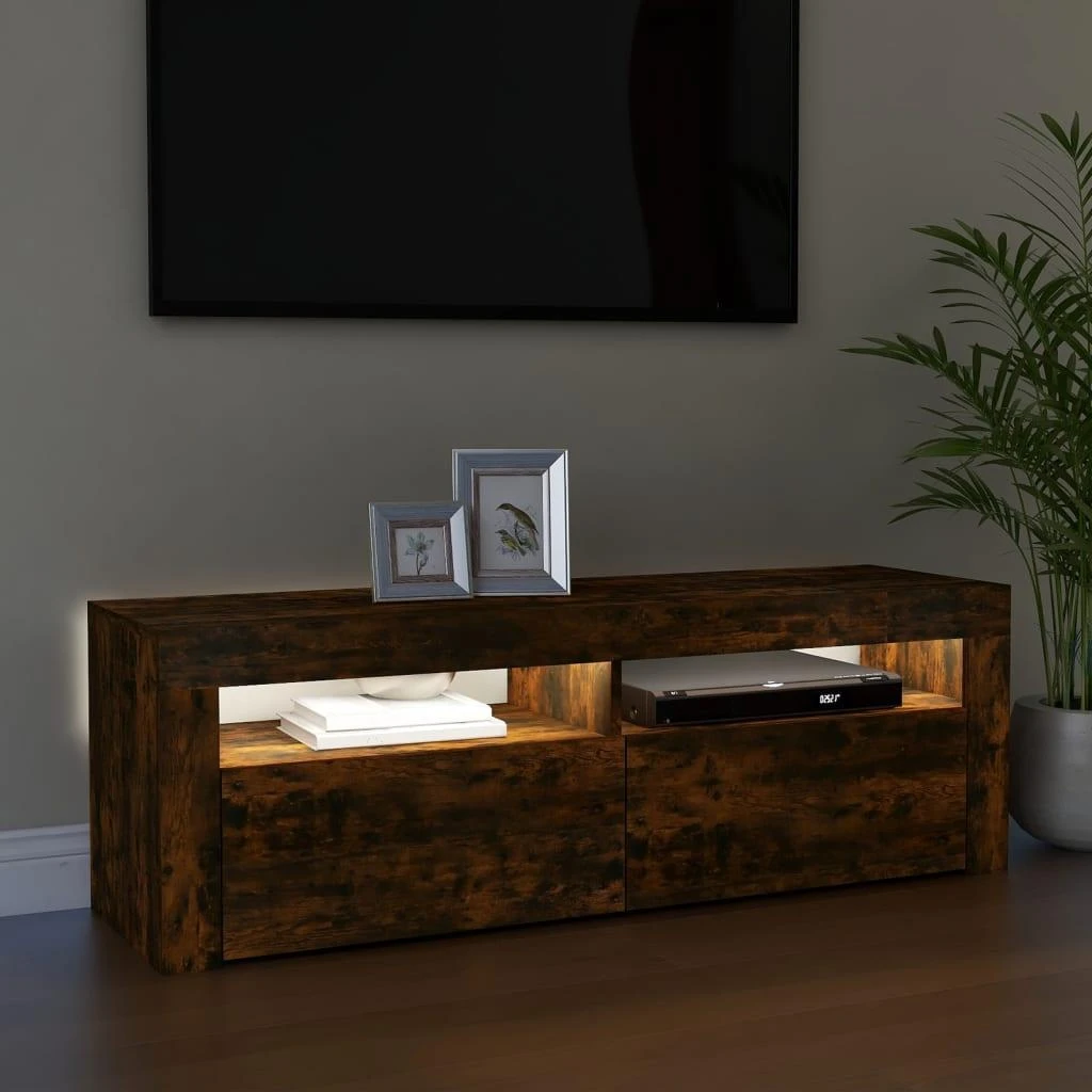 TV staliukas Televizoriaus spintelė su LED, dūminio ąžuolo, 120x35x40cm