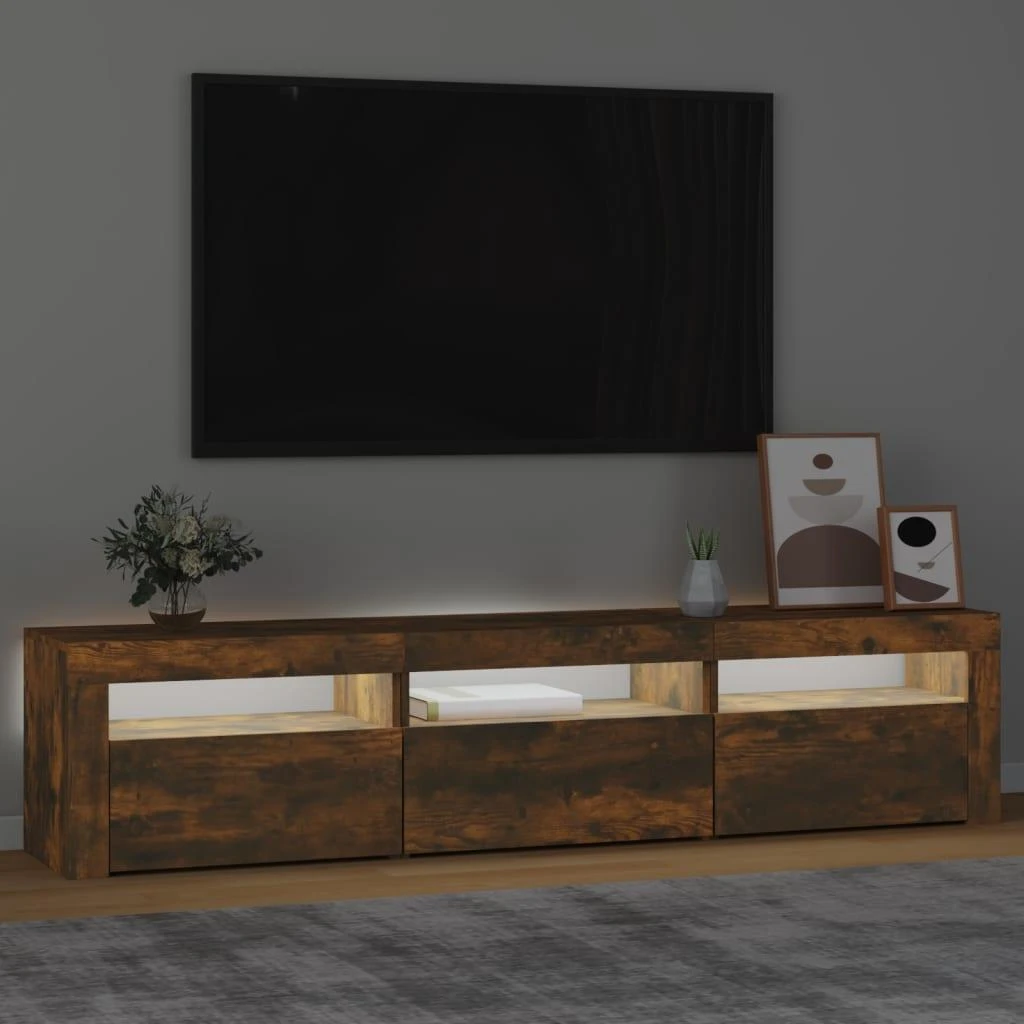 TV staliukas Televizoriaus spintelė su LED, dūminio ąžuolo, 180x35x40cm