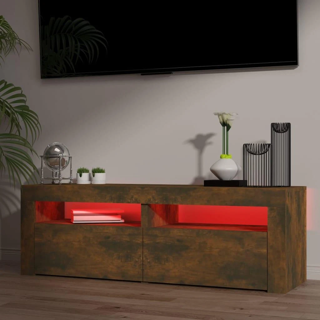 TV staliukas Televizoriaus spintelė su LED, dūminio ąžuolo, 120x35x40cm