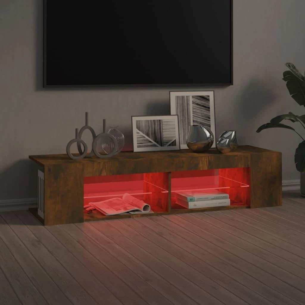 TV staliukas Televizoriaus spintelė su LED, dūminio ąžuolo, 135x39x30cm