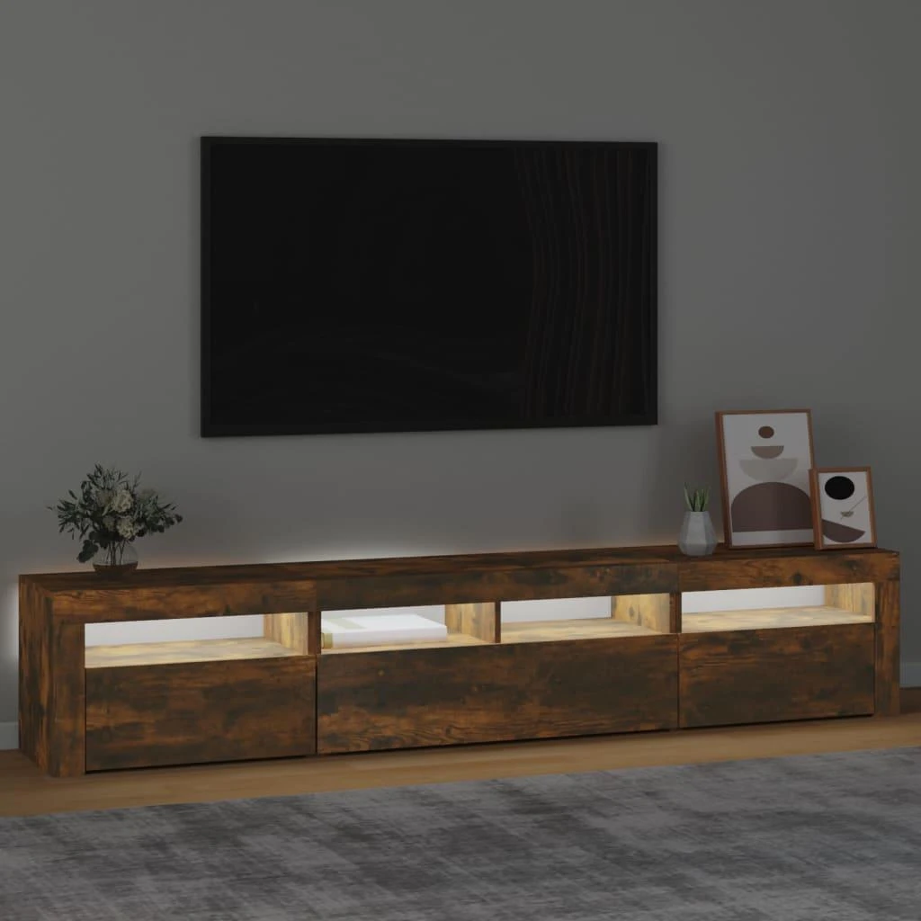 TV staliukas Televizoriaus spintelė su LED, dūminio ąžuolo, 210x35x40cm