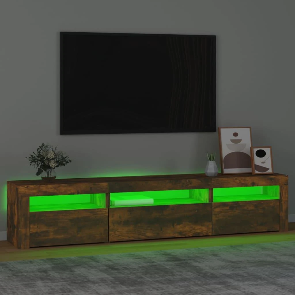 TV staliukas Televizoriaus spintelė su LED, dūminio ąžuolo, 195x35x40cm