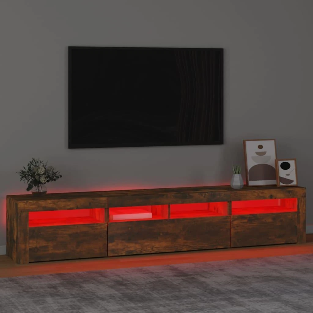 TV staliukas Televizoriaus spintelė su LED, dūminio ąžuolo, 210x35x40cm