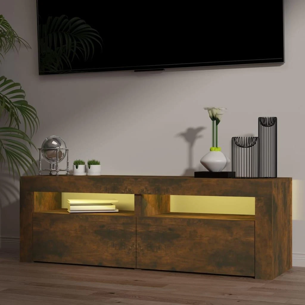 TV staliukas Televizoriaus spintelė su LED, dūminio ąžuolo, 120x35x40cm