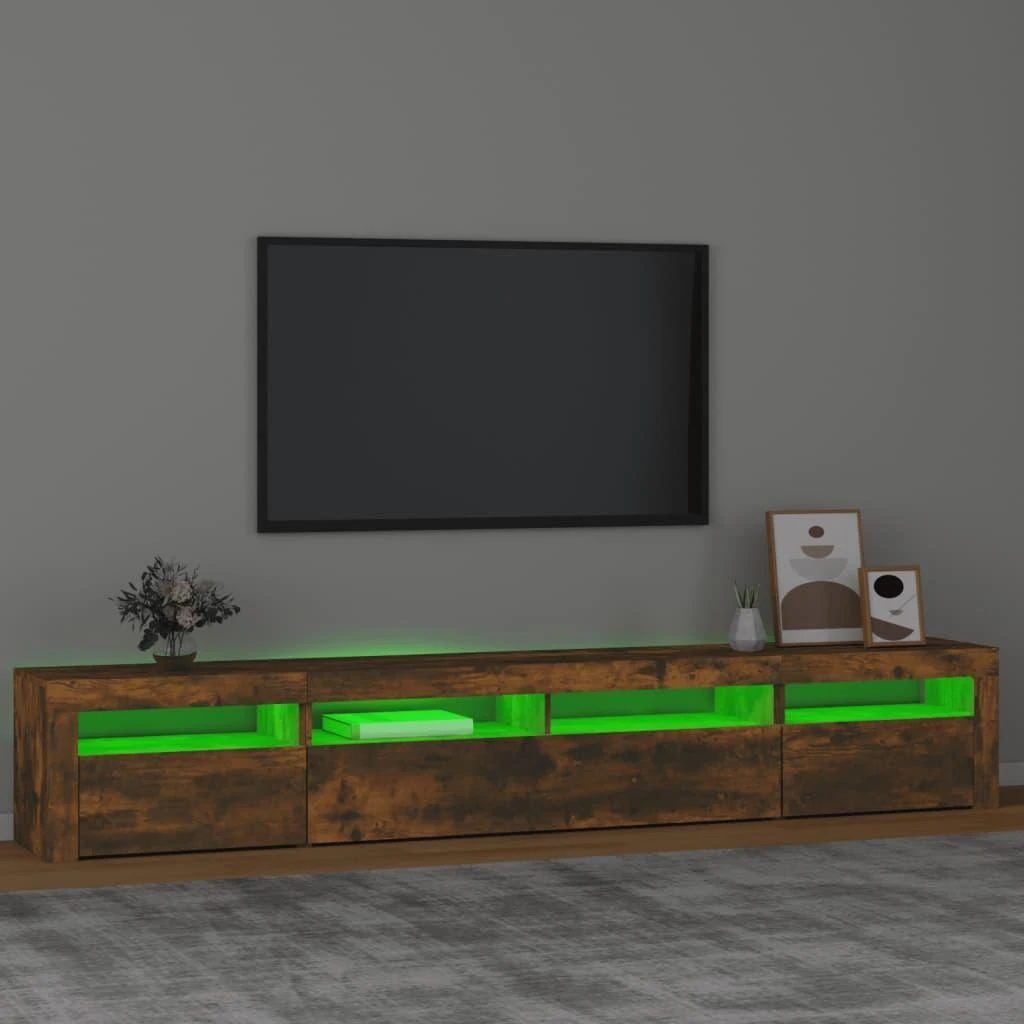 TV staliukas Televizoriaus spintelė su LED, dūminio ąžuolo, 240x35x40cm