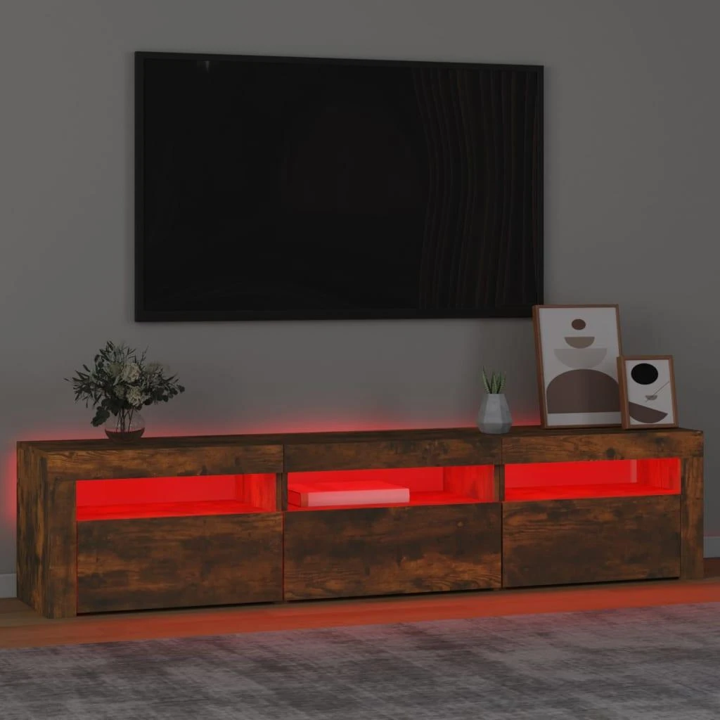 TV staliukas Televizoriaus spintelė su LED, dūminio ąžuolo, 180x35x40cm