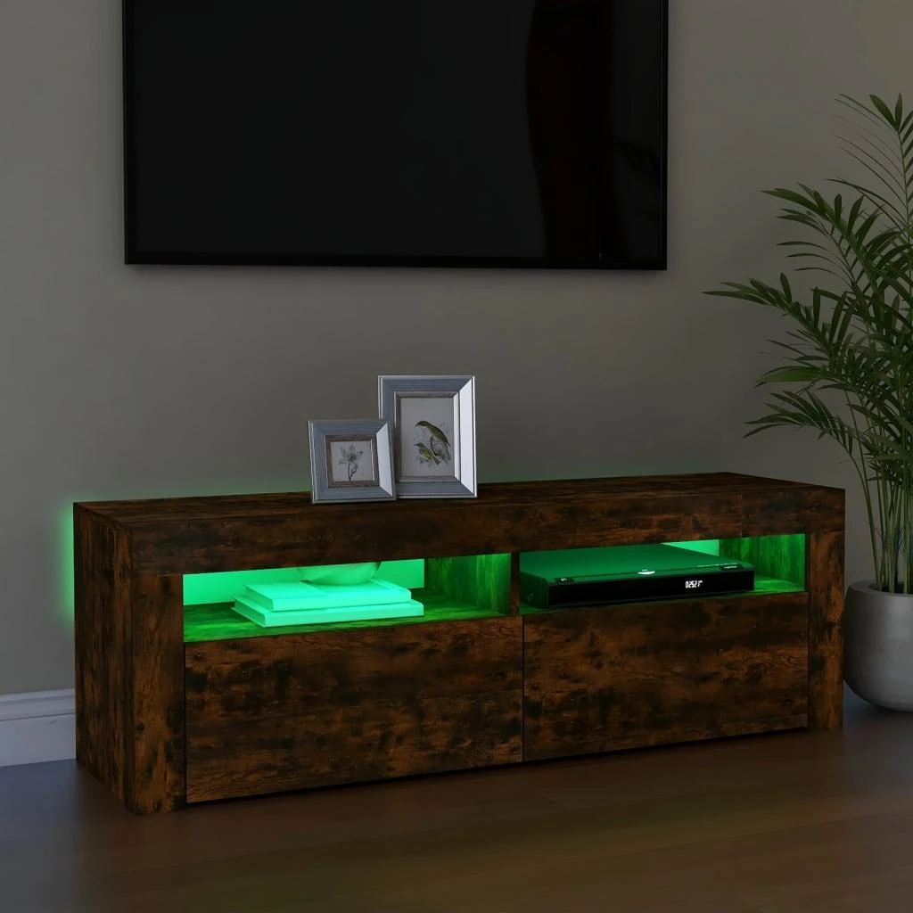 TV staliukas Televizoriaus spintelė su LED, dūminio ąžuolo, 120x35x40cm