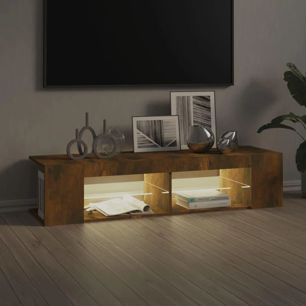 TV staliukas Televizoriaus spintelė su LED, dūminio ąžuolo, 135x39x30cm