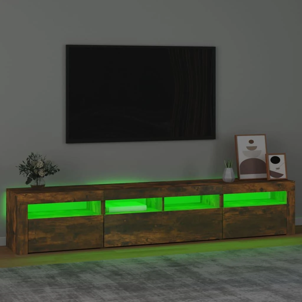 TV staliukas Televizoriaus spintelė su LED, dūminio ąžuolo, 210x35x40cm