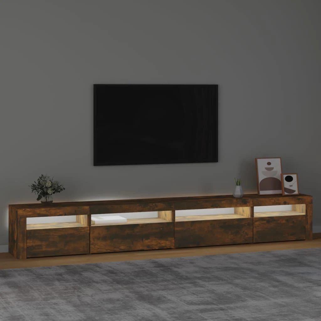 TV staliukas Televizoriaus spintelė su LED, dūminio ąžuolo, 270x35x40cm