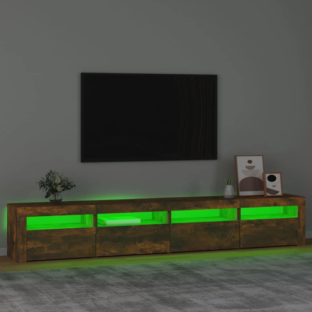 TV staliukas Televizoriaus spintelė su LED, dūminio ąžuolo, 240x35x40cm