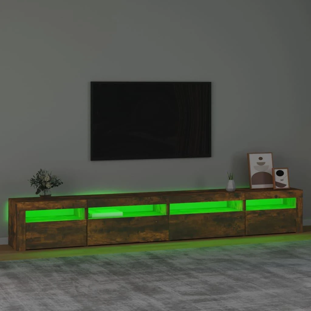 TV staliukas Televizoriaus spintelė su LED, dūminio ąžuolo, 270x35x40cm