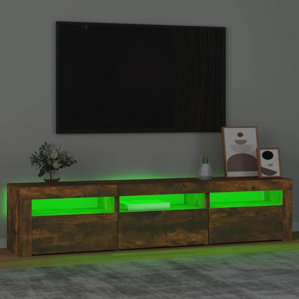 TV staliukas Televizoriaus spintelė su LED, dūminio ąžuolo, 180x35x40cm