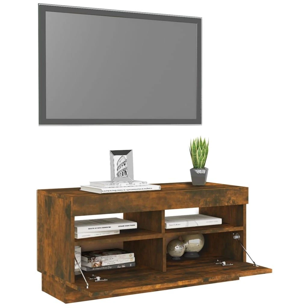 TV staliukas Televizoriaus spintelė su LED, dūminio ąžuolo, 80x35x40cm