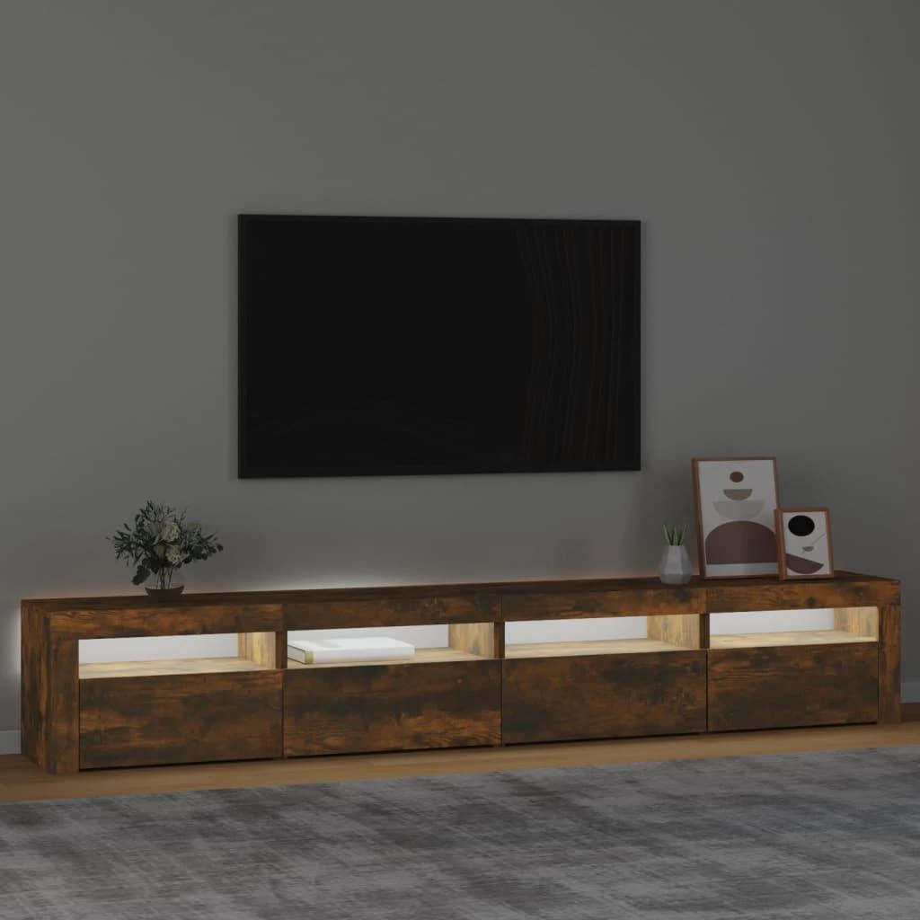 TV staliukas Televizoriaus spintelė su LED, dūminio ąžuolo, 240x35x40cm