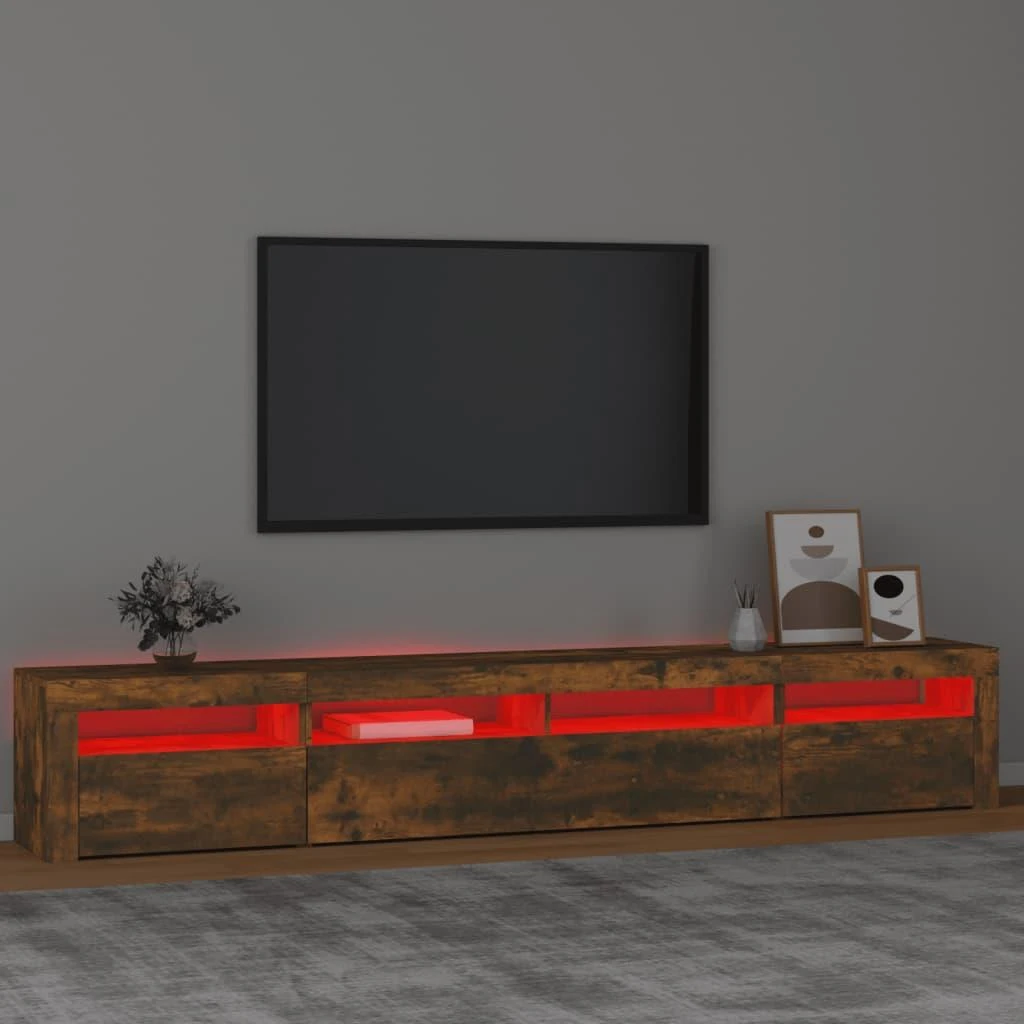 TV staliukas Televizoriaus spintelė su LED, dūminio ąžuolo, 240x35x40cm