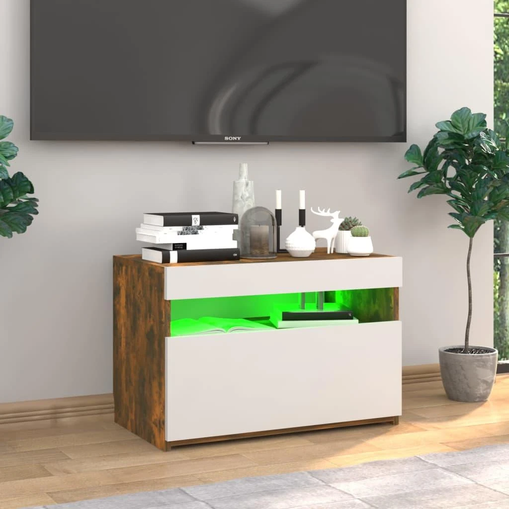 TV spintelė su LED apšvietimu, dūminio ąžuolo, 60x35x40cm