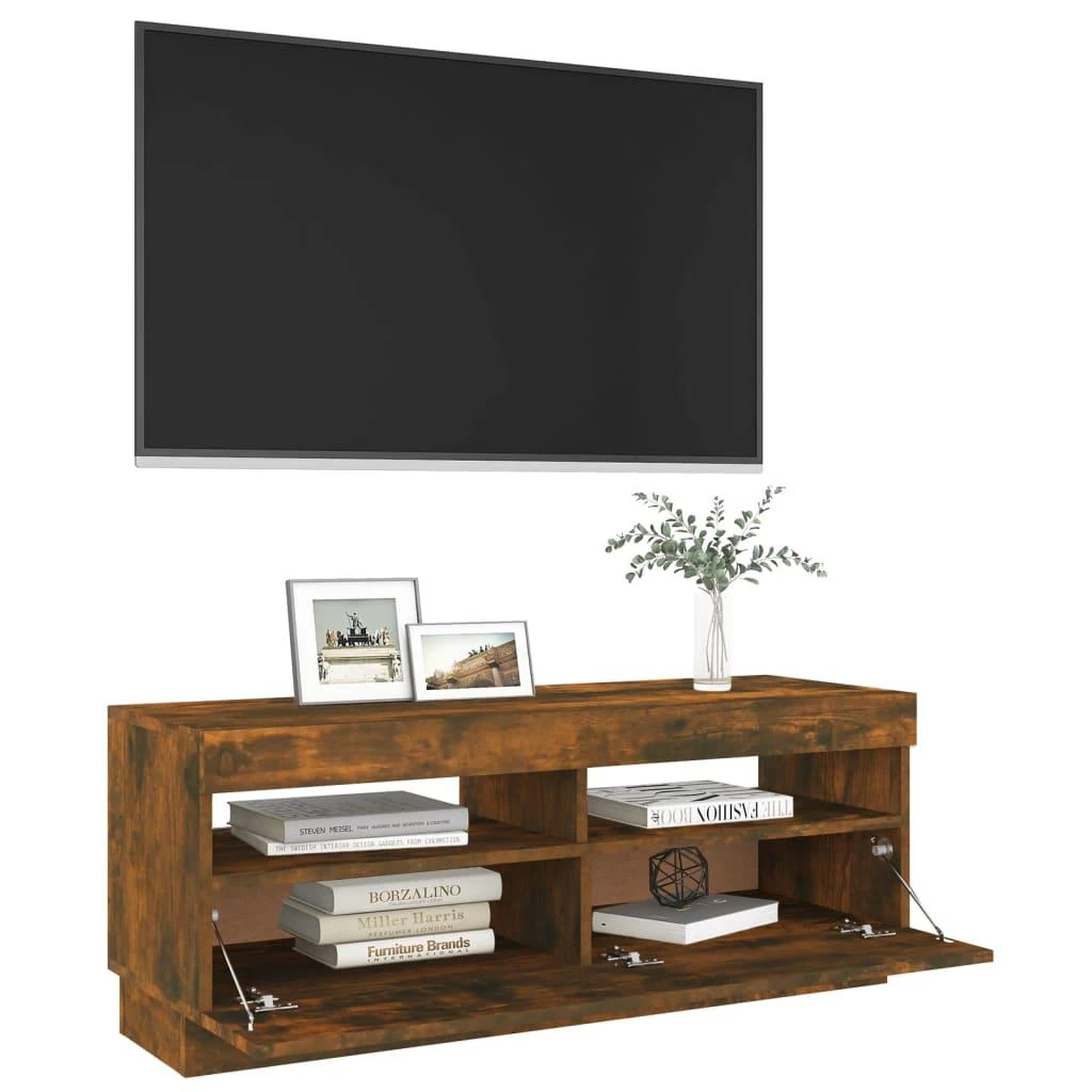TV staliukas Televizoriaus spintelė su LED, dūminio ąžuolo, 100x35x40cm